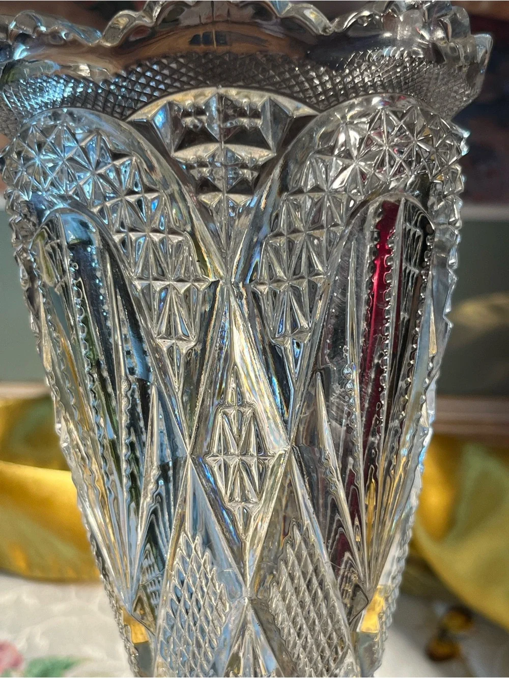 Pressed Cut Crystal Vase - Clear Glass